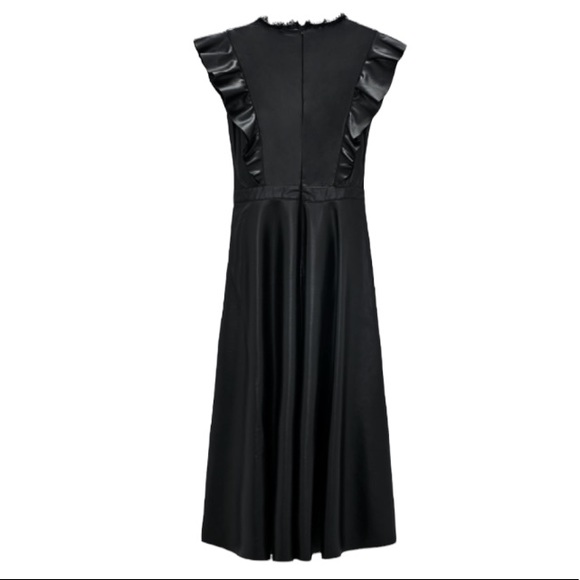 Zara Faux Leather Lace Top Ruffle Sleeve Midi Dress - Picture 5 of 8